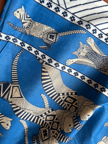 インド綿大判ストール [ドゥパタ]　フライングキャット 青　htm150423