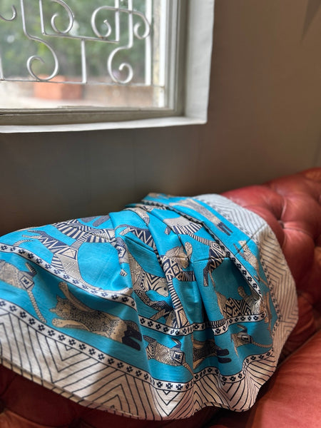 インド綿大判ストール [ドゥパタ]　フライングキャット 水色　htm150423