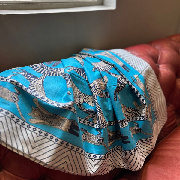 インド綿大判ストール [ドゥパタ]　フライングキャット 水色　htm150423