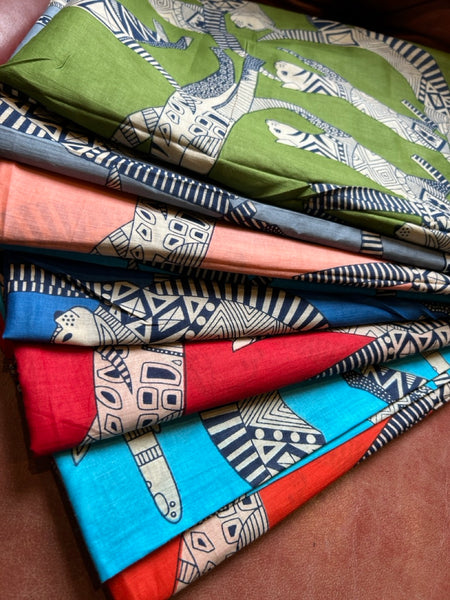 インド綿大判ストール [ドゥパタ]　フライングキャット 水色　htm150423