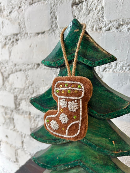 ハンドメイド フェルトオーナメント　ブーツ／ブラウン htm150559