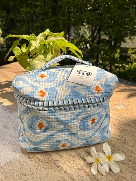 ブロックプリント スクエアバニティケース　ブルー　htm150589