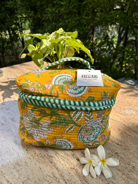 ブロックプリント スクエアバニティケース　イエロー　htm150589