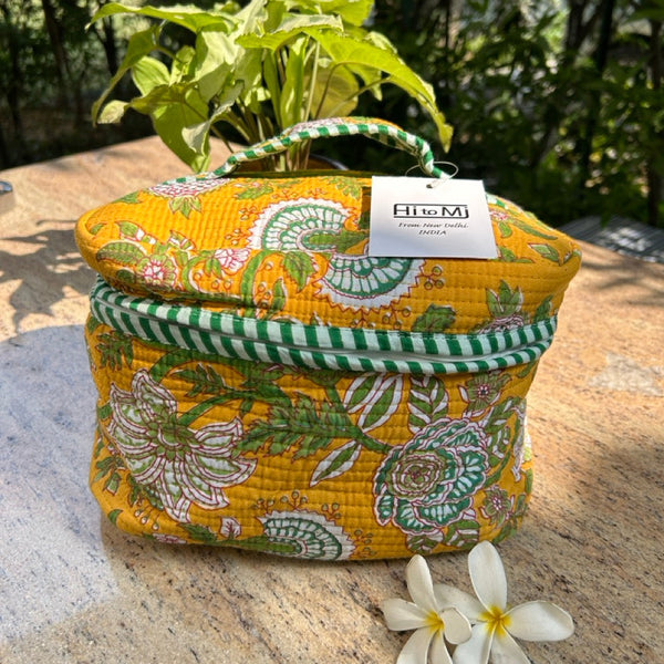 ブロックプリント スクエアバニティケース　イエロー　htm150589