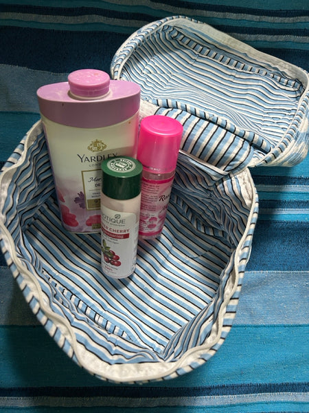 ブロックプリント スクエアバニティケース　ブルー　htm150589