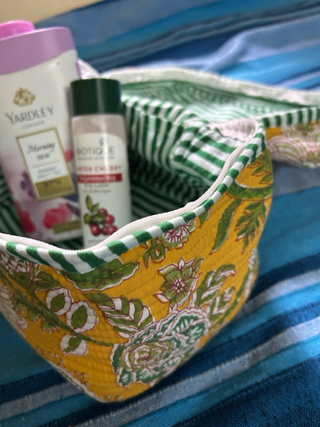 ブロックプリント スクエアバニティケース　イエロー　htm150589