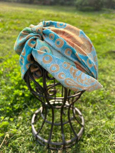 サリー生地のレトロヘアバンド　水玉　htm150558