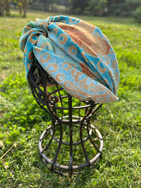 サリー生地のレトロヘアバンド　水玉　htm150558