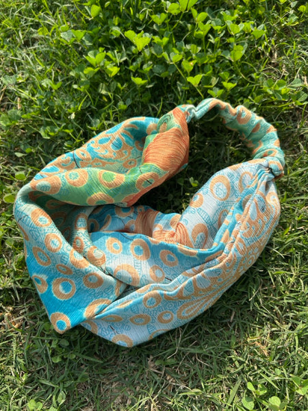 サリー生地のレトロヘアバンド　水玉　htm150558