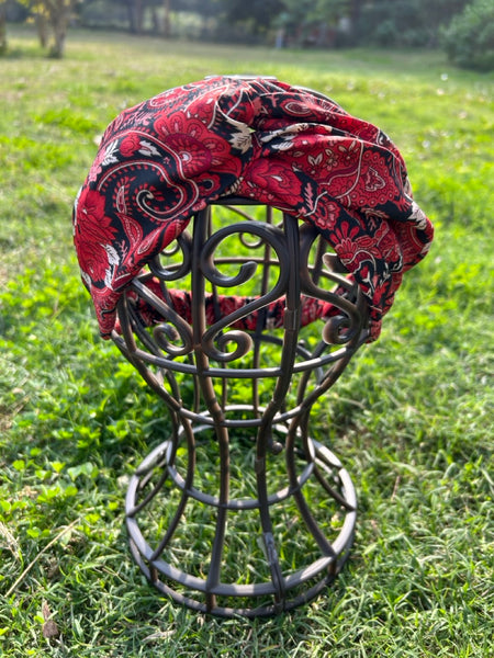 サリー生地のレトロヘアバンド　レッドペイズリー　htm150558