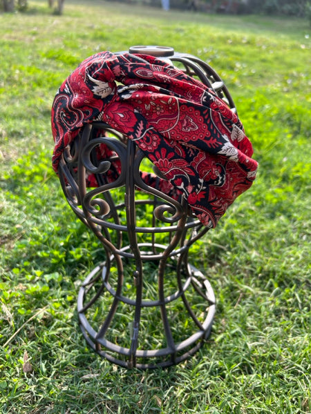 サリー生地のレトロヘアバンド　レッドペイズリー　htm150558