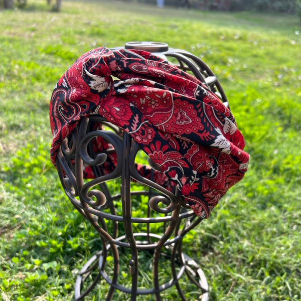 サリー生地のレトロヘアバンド　レッドペイズリー　htm150558