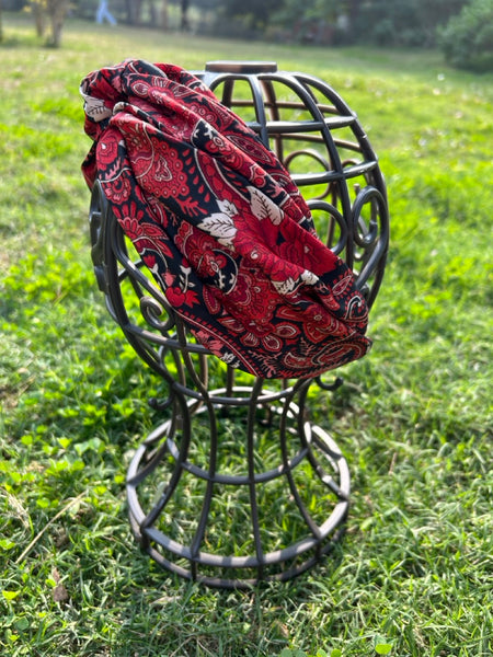 サリー生地のレトロヘアバンド　レッドペイズリー　htm150558