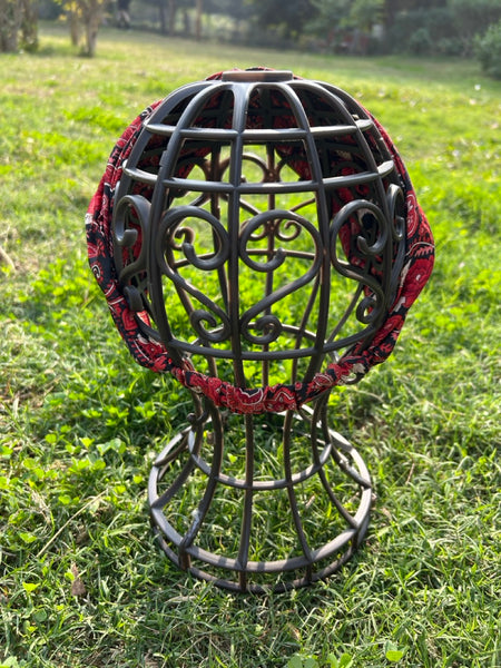 サリー生地のレトロヘアバンド　レッドペイズリー　htm150558