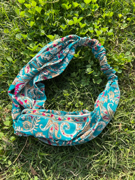 サリー生地のレトロヘアバンド　ピーコックペイズリー　htm150558