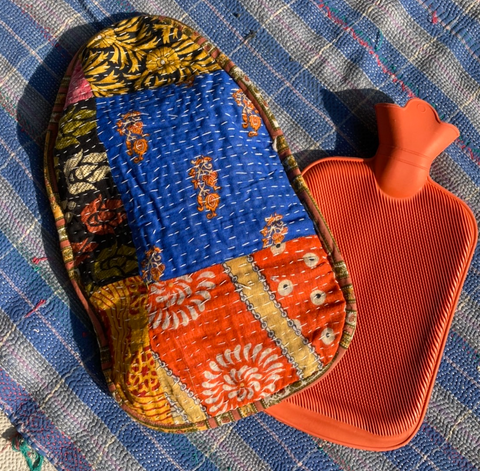 湯たんぽと湯たんぽカバーセット　ブルー系カンタxモフモフ　htm150297