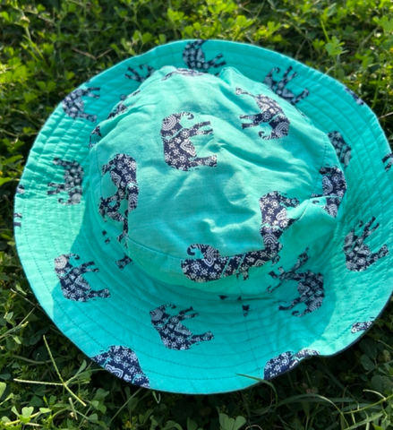 Indian cotton kids reversible hat/elephant in mint green thm150272
