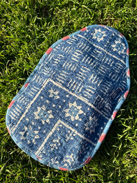 湯たんぽと湯たんぽカバーセット　インディゴボーダー　htm150413