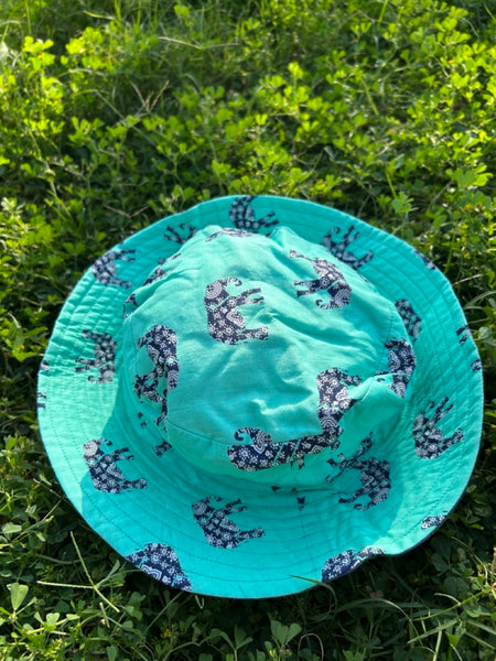 Indian cotton kids reversible hat/elephant in mint green thm150272