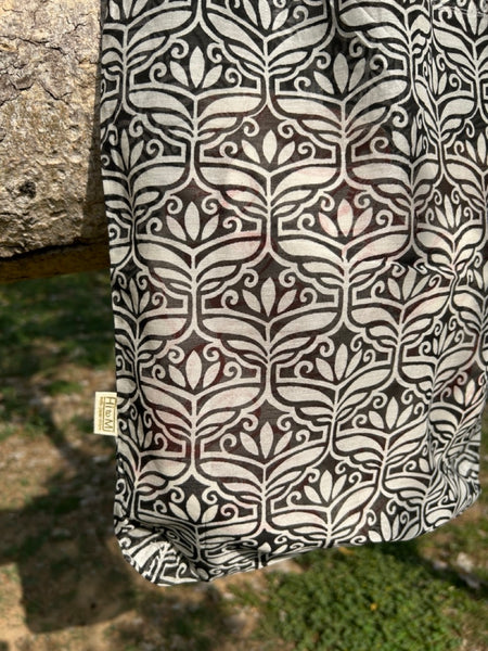 Indian cotton x silk bag monochrome botanical thm150283